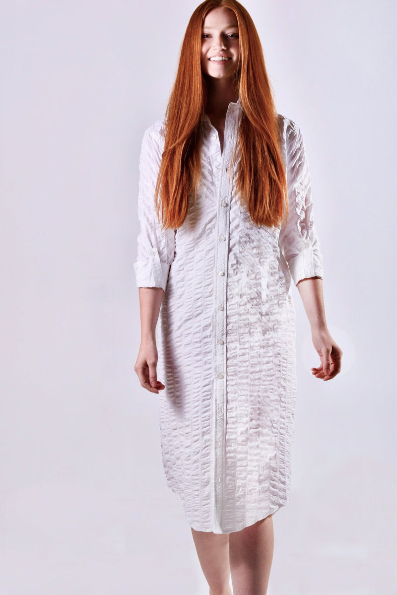 White Bubble Cotton Girlfriend Midi Dress