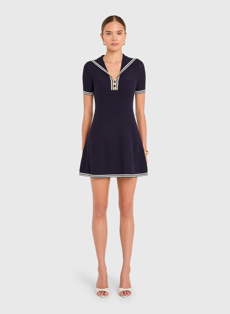 Monique Dress - Navy/Ivory
