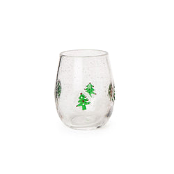 Holiday Tree Clear Bubble Stemless Wine Glass Set