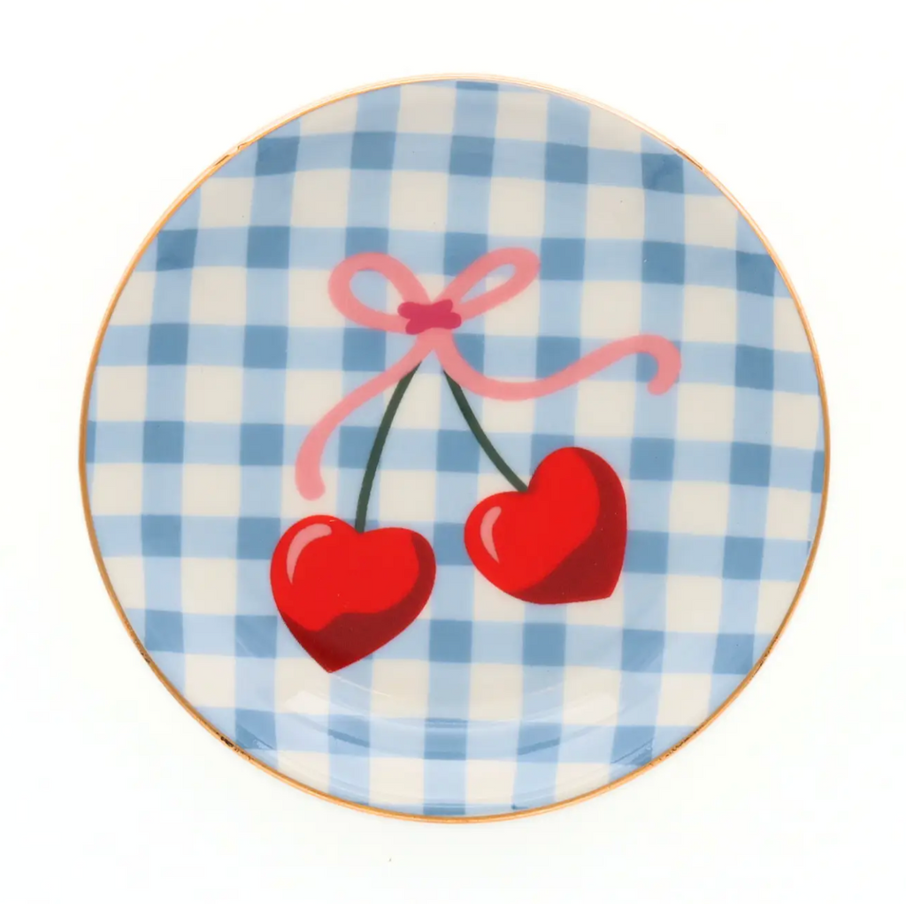 Gingham Cherry Round Trinket Tray