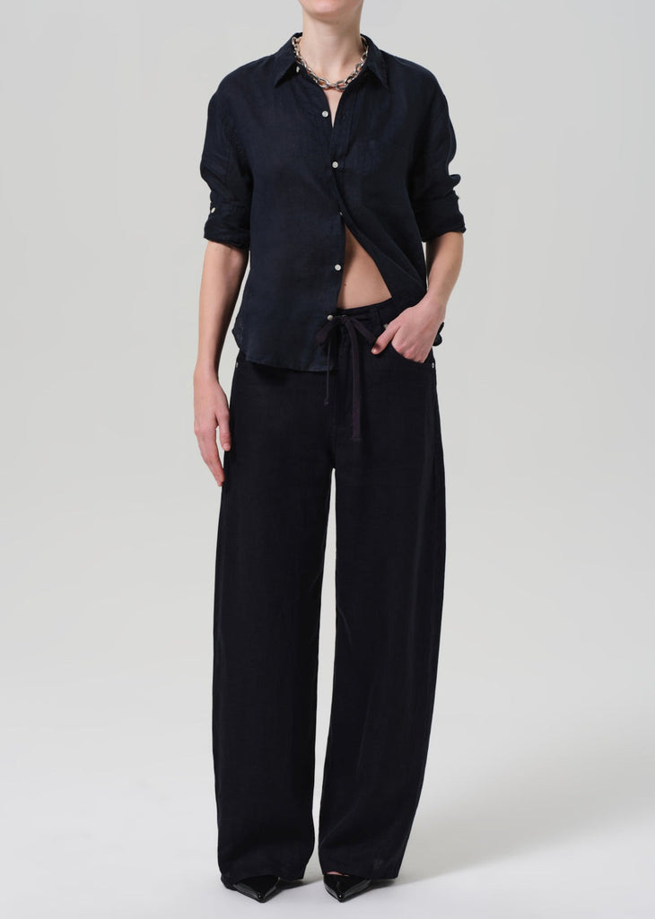 Brynn Drawstring Linen Trouser - True Navy