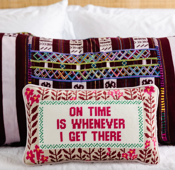 On Time Needlepoint Pillow