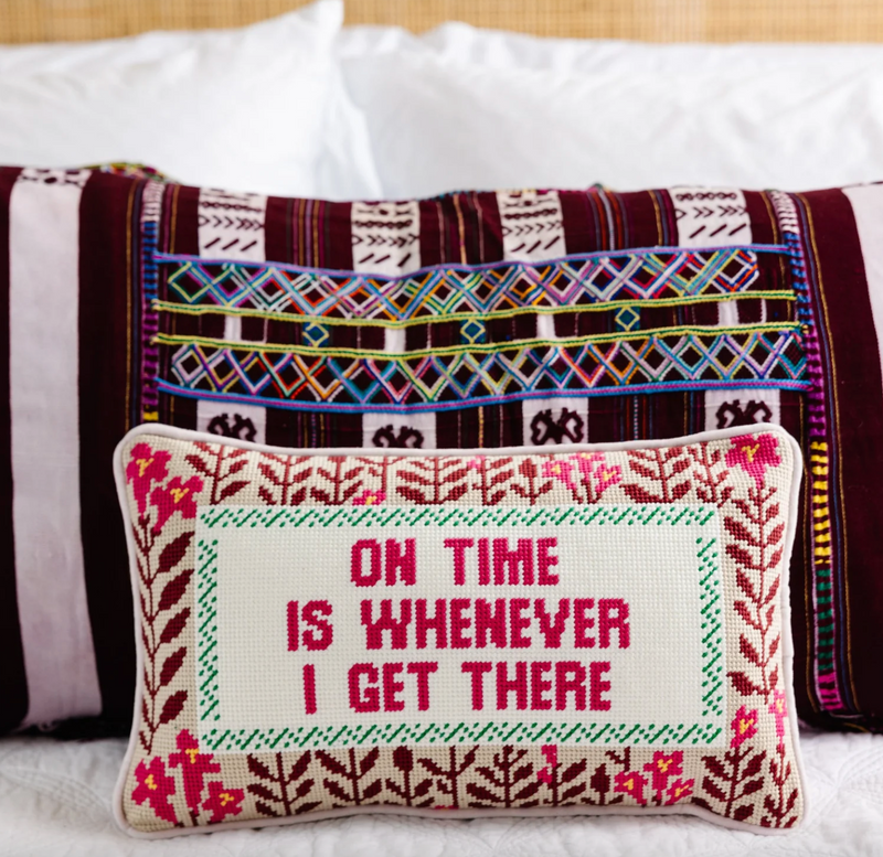 On Time Needlepoint Pillow