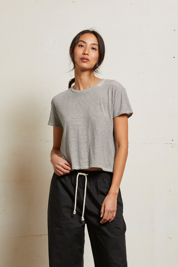 Harley Stripe Cotton Boxy Crew - Ivory/Black