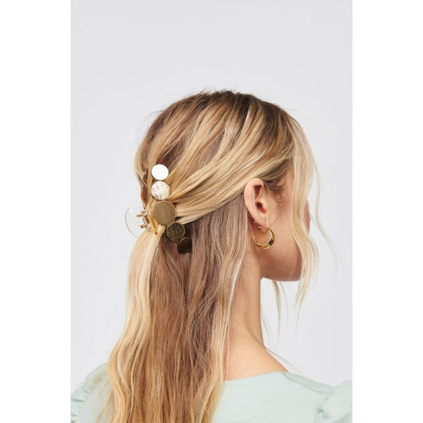 Metallic Disc Plated Hair Clip - Clear Gold