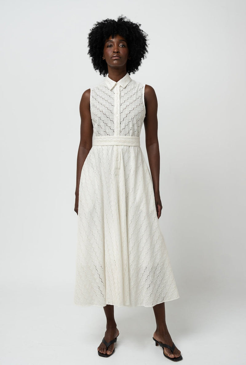 Sleeveless Feminine Dress - Broderie Lace