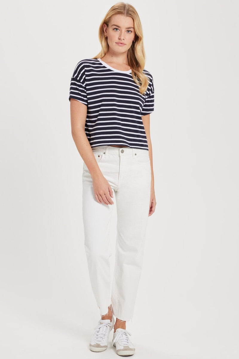 Stripe Drop Shoulder Crop Tee