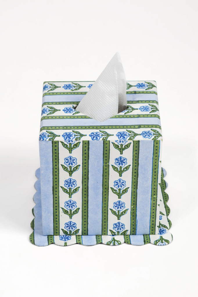 Cottage Garden Blockprint Scallop Tissue Box Cover