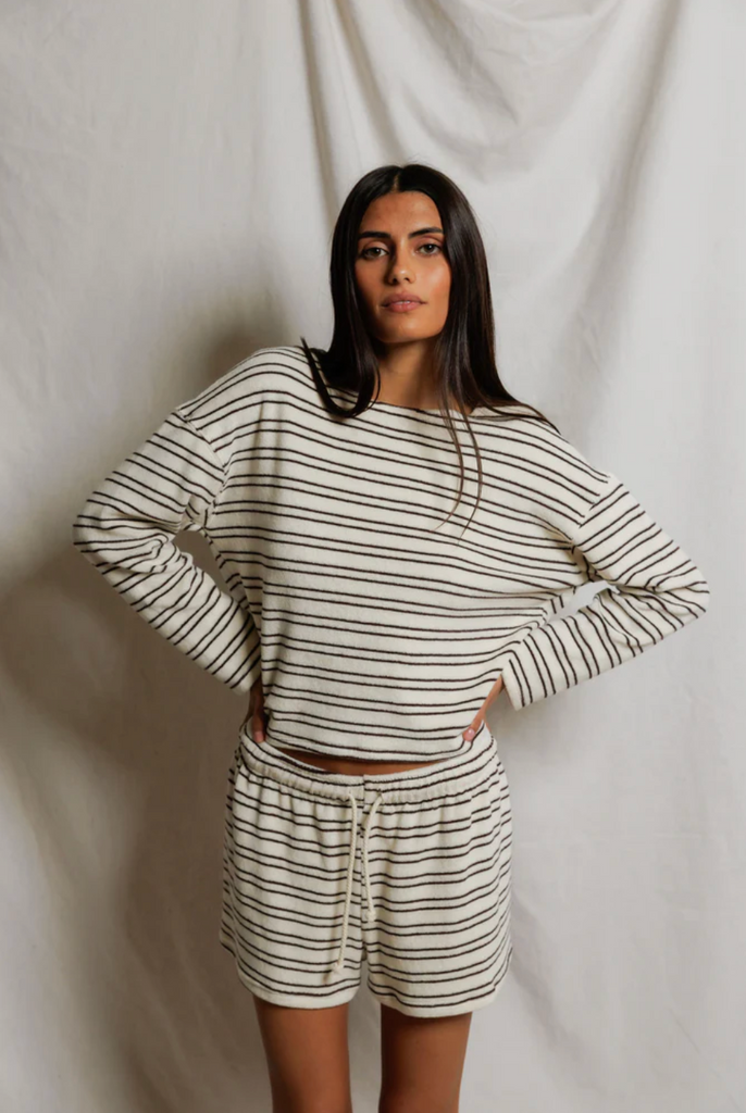 Keri Loop Terry Stripe Top - Natural/Chocolate Stripe