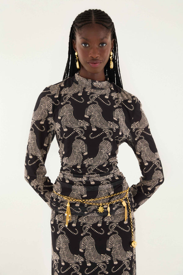 Black Striped Tigers Tulle Blouse