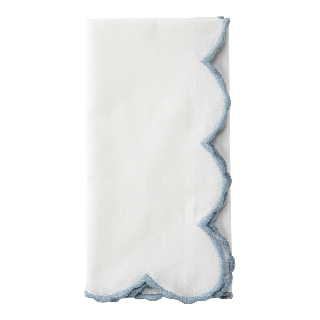 White Scalloped Napkin Set - Blue