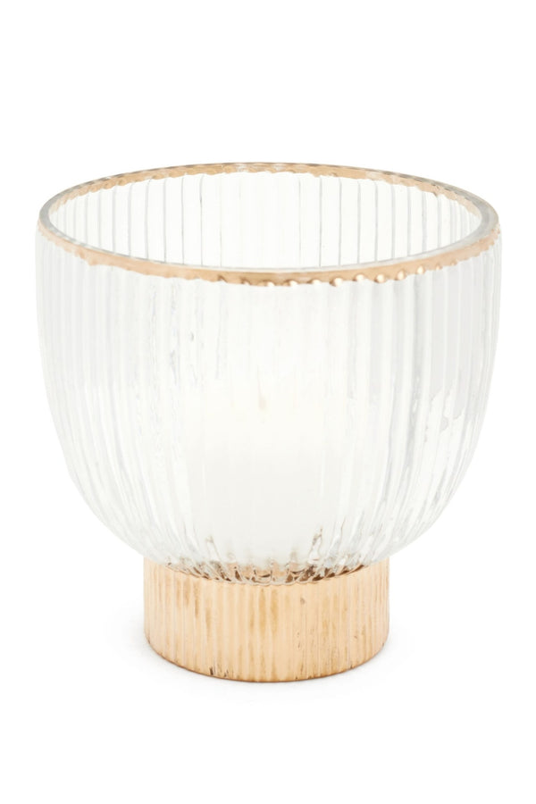 6" Ribbed Glass Vase - Clear/Gold