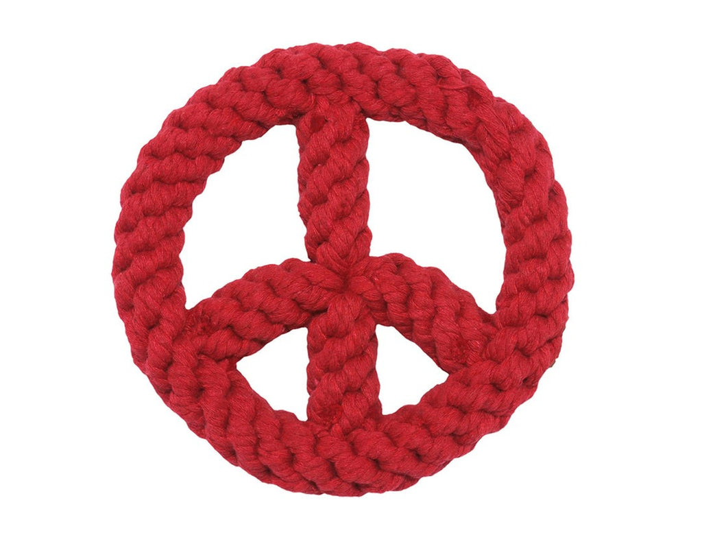 7" Peace Sign Rope Dog Toy - Red