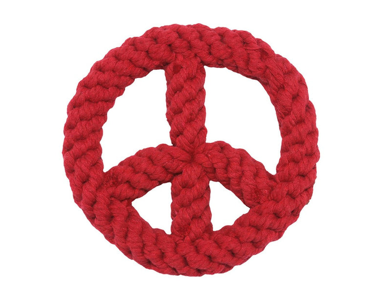 7" Peace Sign Rope Dog Toy - Red