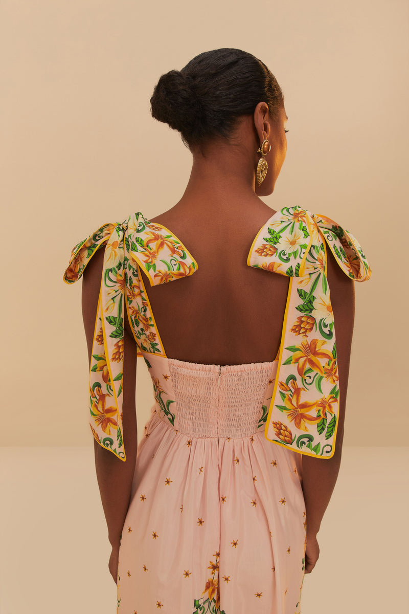 Pink Botanical Beauty Laces Cup Midi Dress
