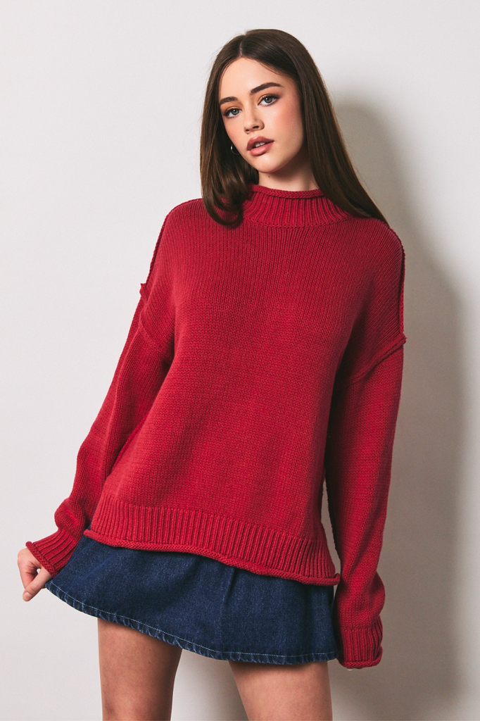 Ruthie Mock Neck Sweater - Red