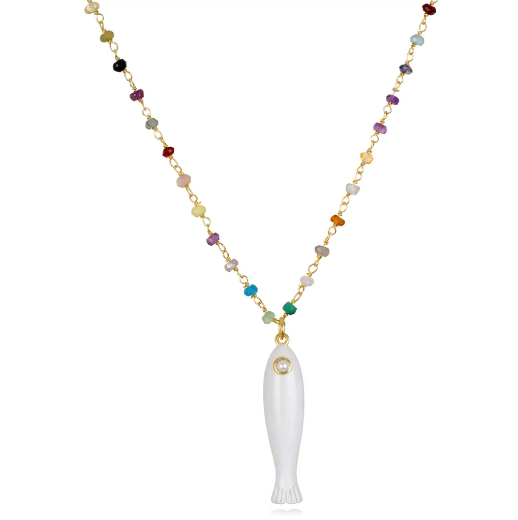 Rainbow Fish Charm Necklace - White