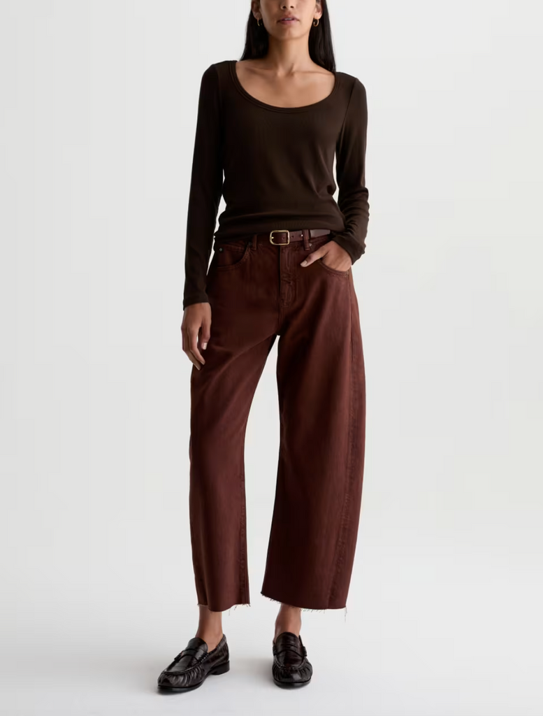 AG Jeans Hattie High-Rise Barrel Crop - Chestnut