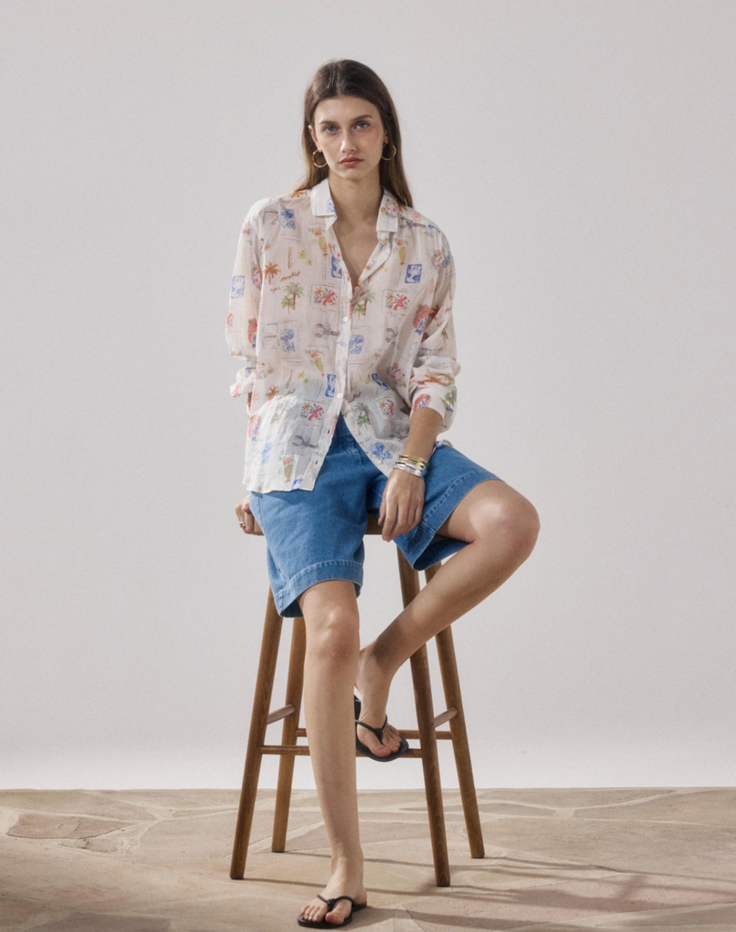 Charlot Printed Cotton Shirt - Raw White & Multicolor