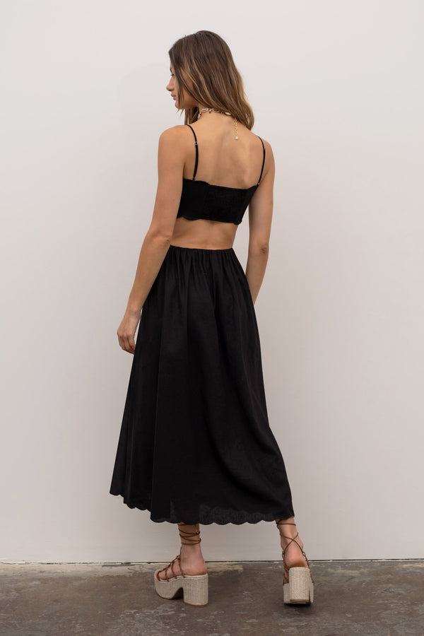 Jenni Scalloped Midi Dress - Black
