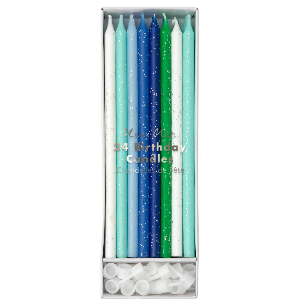 Blue & Green Glitter Birthday Candles