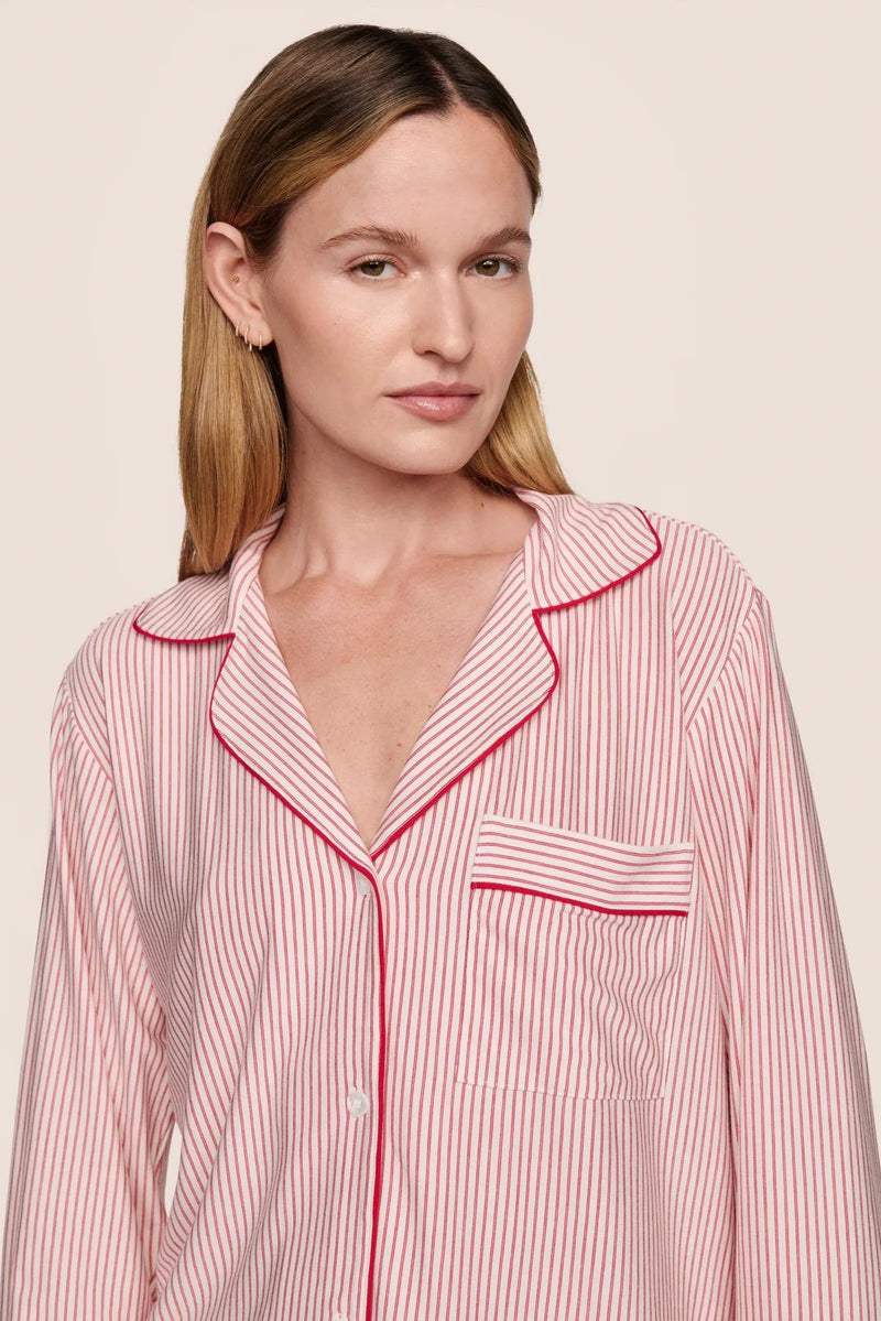 Gisele Printed Long Sleeve PJ Set - Duo Stripe Holly Red