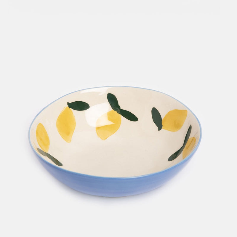Blue Lemons Shallow Stoneware Bowl