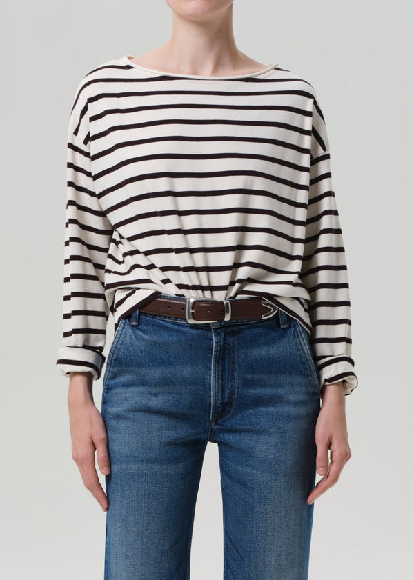 Boat Neck Long Sleeve - Chocolate Stripe