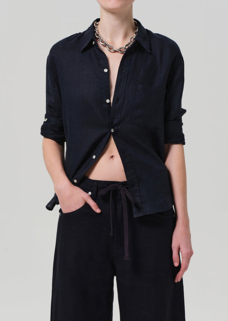 Kayla Linen Shrunken Shirt - True Navy