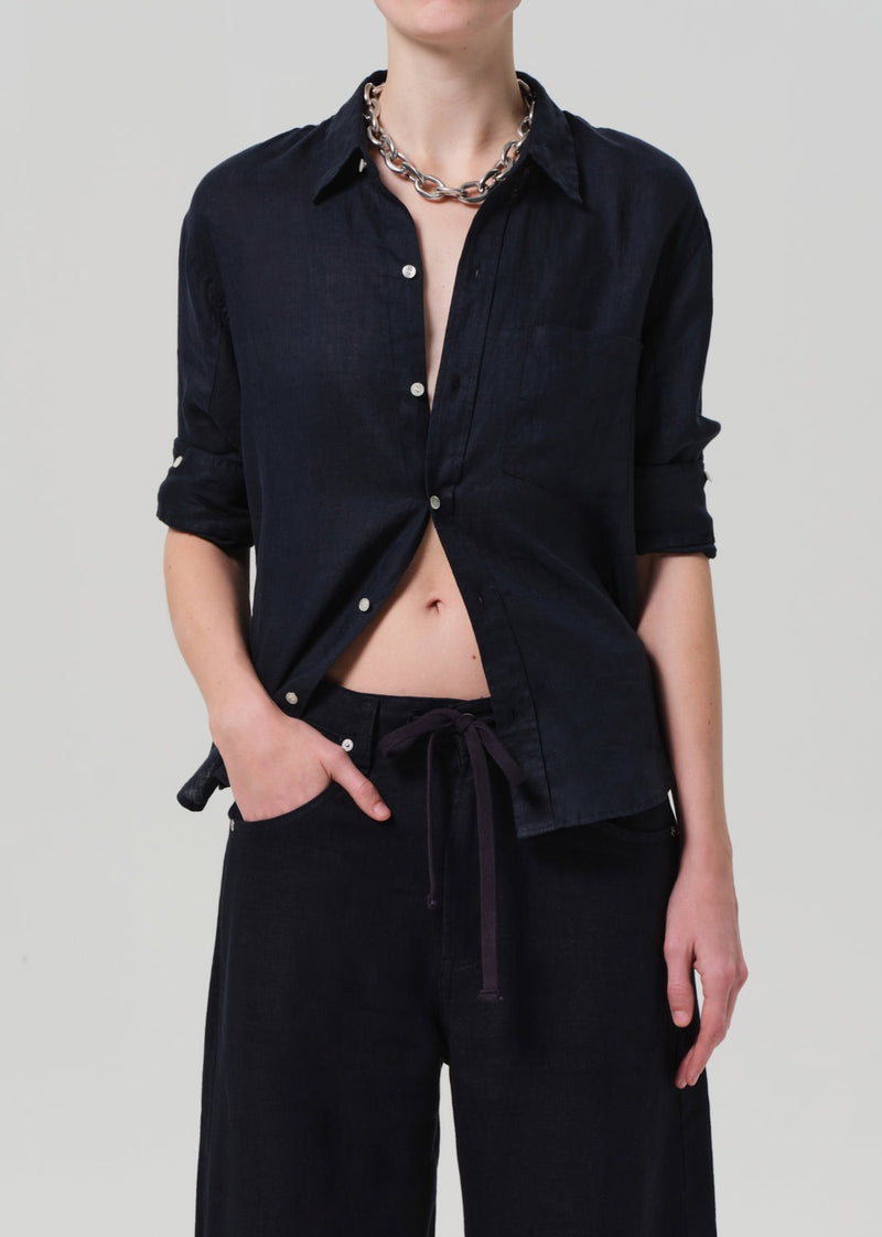 Kayla Linen Shrunken Shirt - True Navy