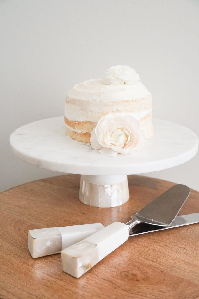 Anaya White Mother Of Pearl Marble Cake Stand