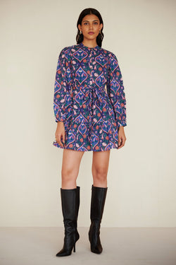 Roma Long Sleeve Dress - Persian Tile Lapis