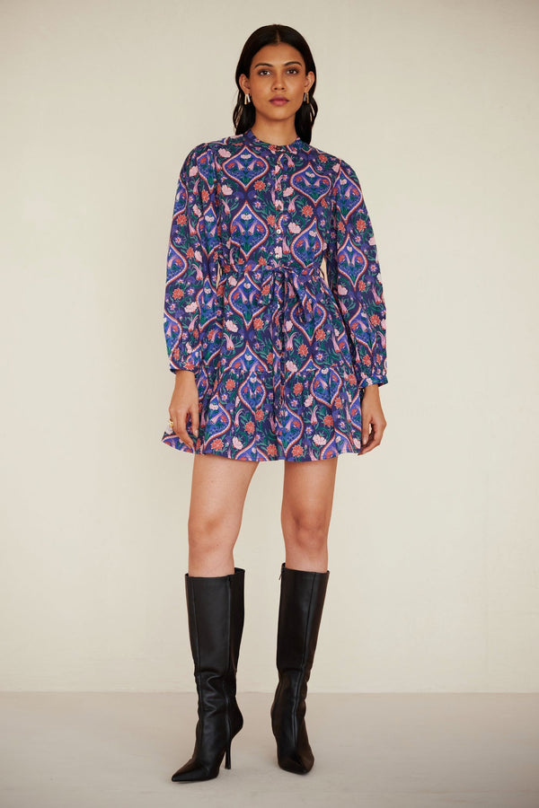 Banjanan Roma Long Sleeve Dress - Persian Tile Lapis