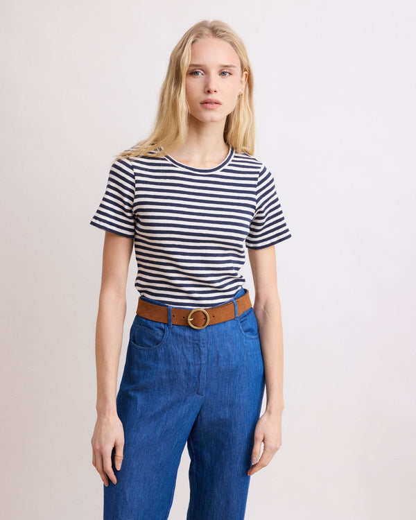 Teofila Striped T-Shirt - Navy/Ecru