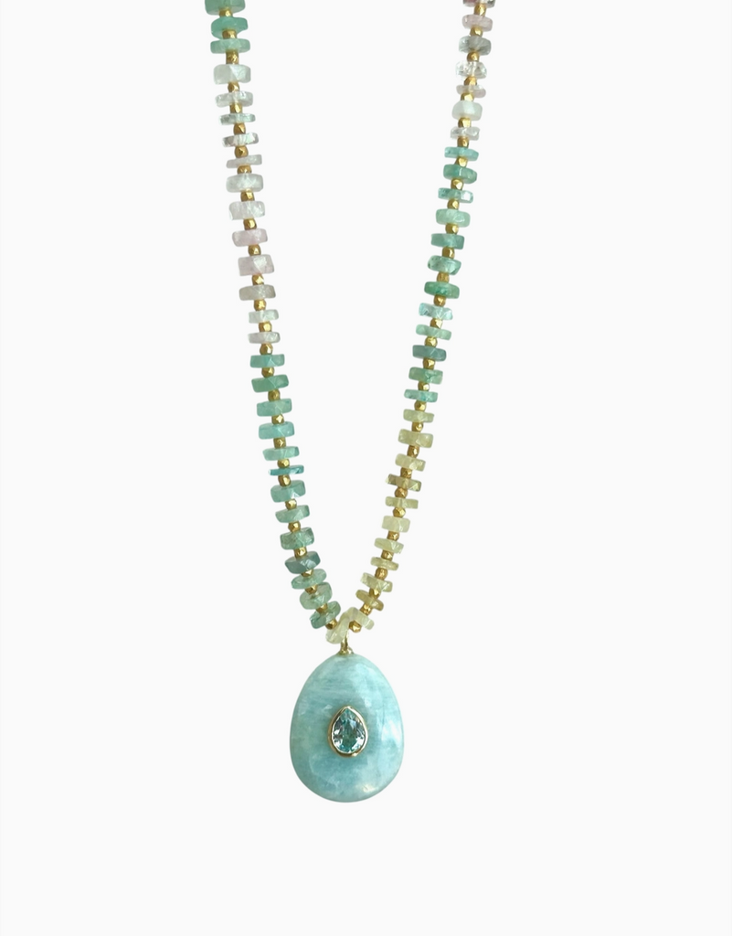 Aquamarine Heishi Sparkle Pendant Necklace