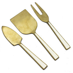 Gold & White Enamel Cheese Knives Set