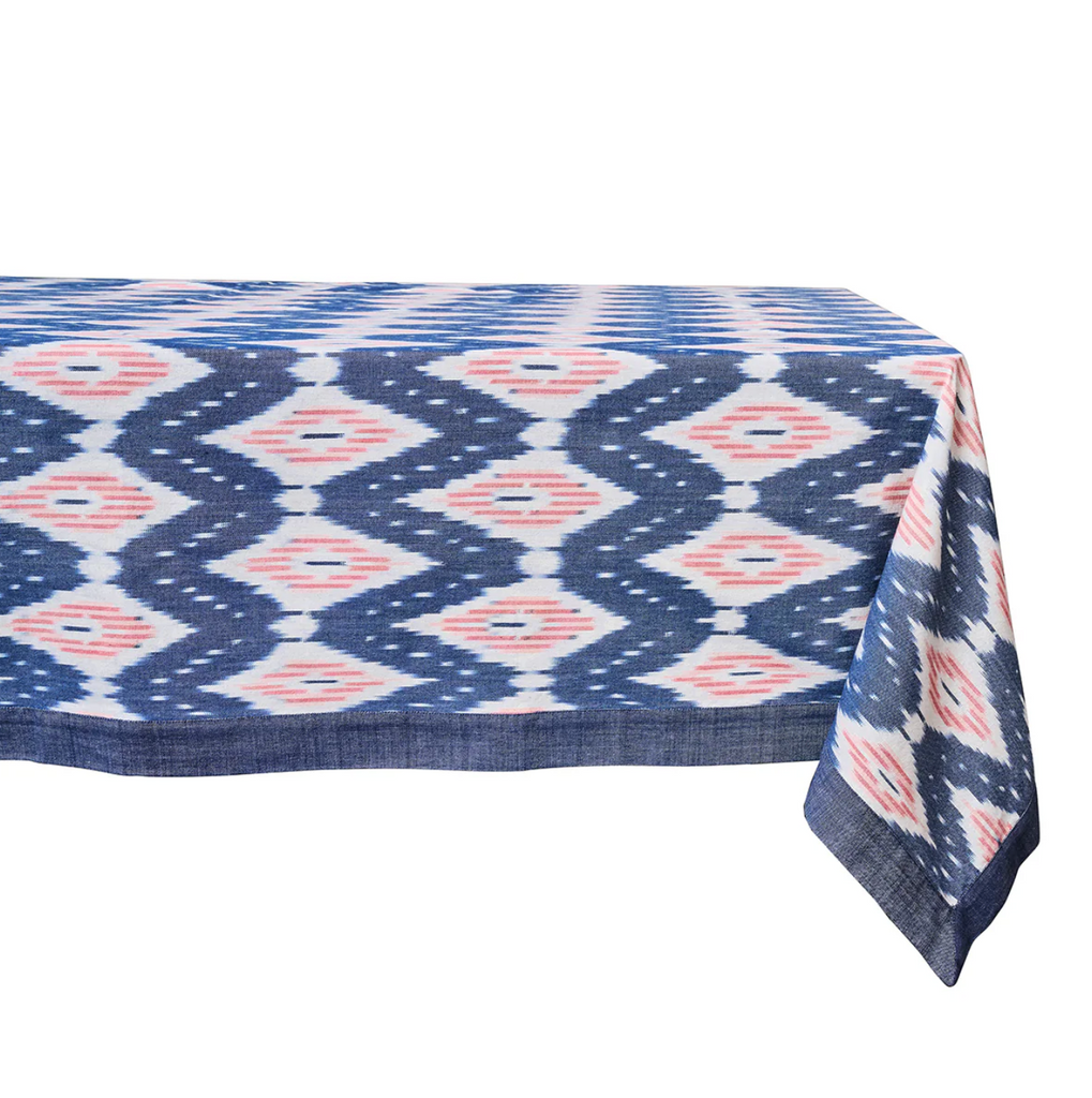 Ikat 60" x 120" Tablecloth - Blue/Pink