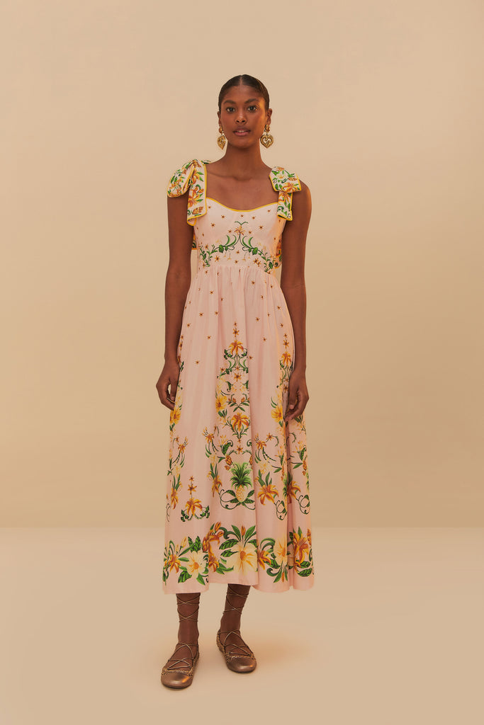 Pink Botanical Beauty Laces Cup Midi Dress