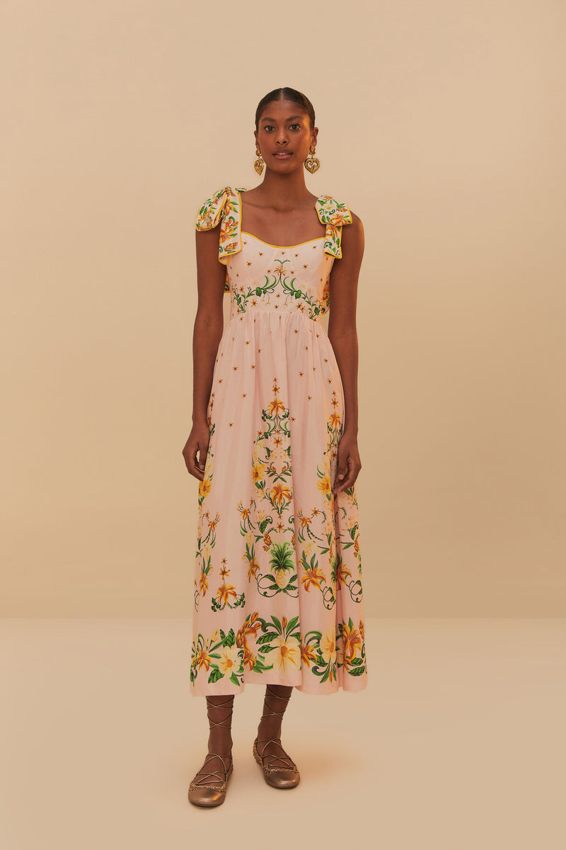 Pink Botanical Beauty Laces Cup Midi Dress