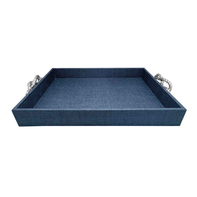 Rope Handle Faux Grasscloth Tray