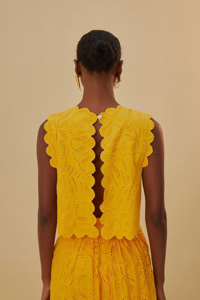 Monstera Eyelet Yellow Crop Top