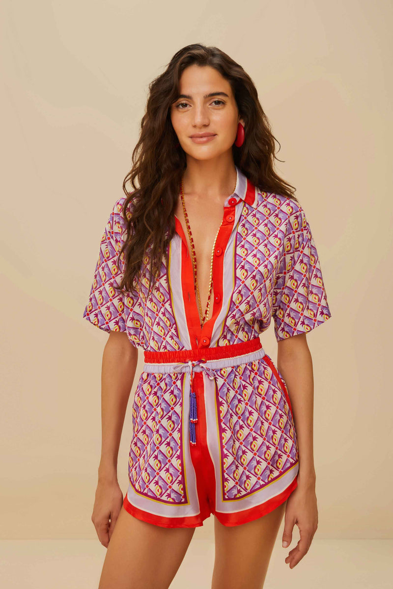Graphic Pineapple Scarf Multicolor Shorts