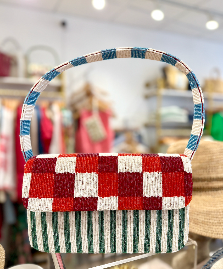 Checkerboard Beaded Handbag