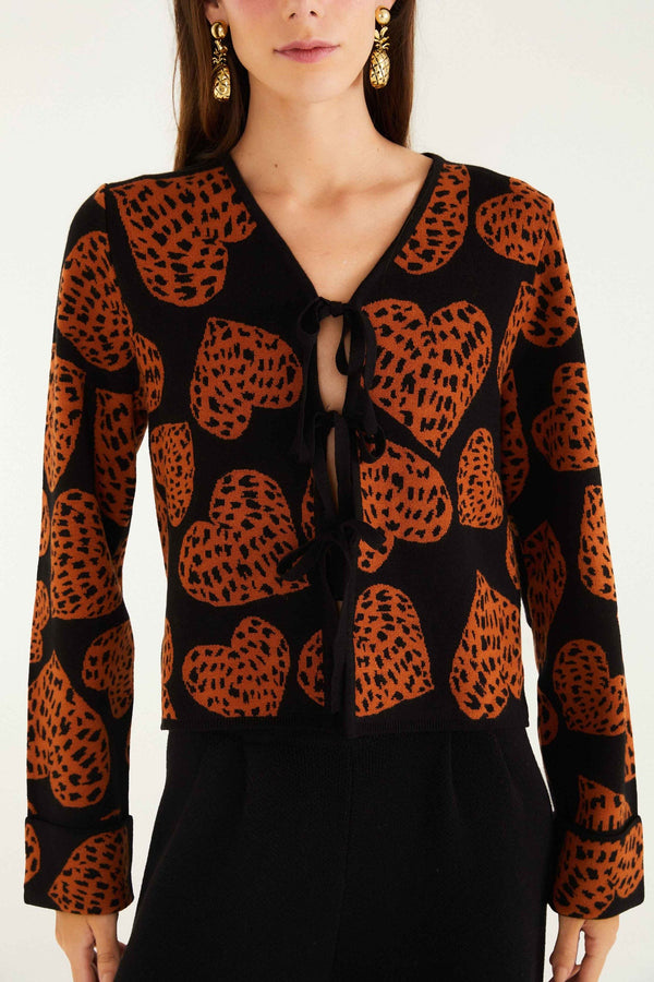 Leopard Hearts Knit Cardigan