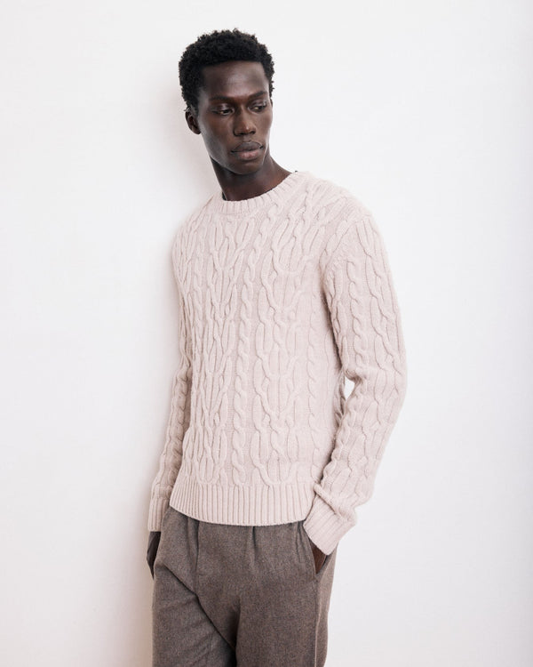 Men's Cable Crew Knitted Pullover - Natural