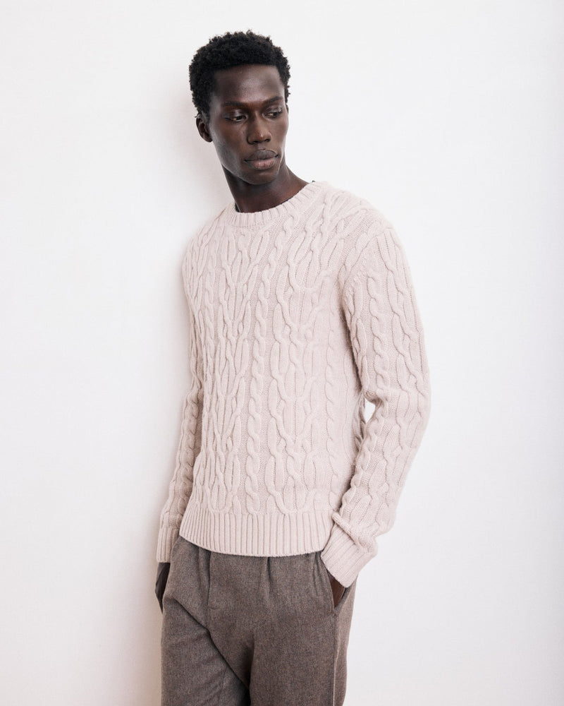 Men's Cable Crew Knitted Pullover - Natural