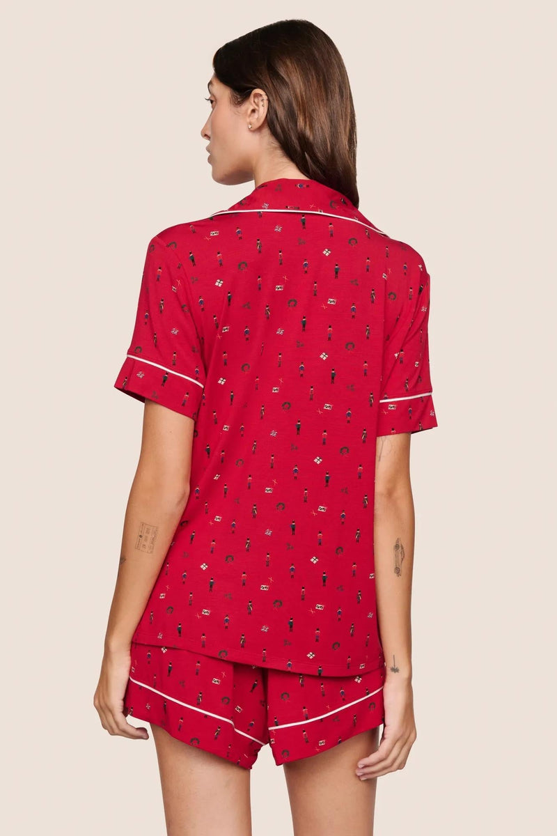 Gisele Printed Relaxed Short PJ Set - Nutcracker Holly Red/Ivory