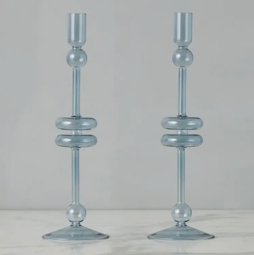 Large Glass Candlestick Pair