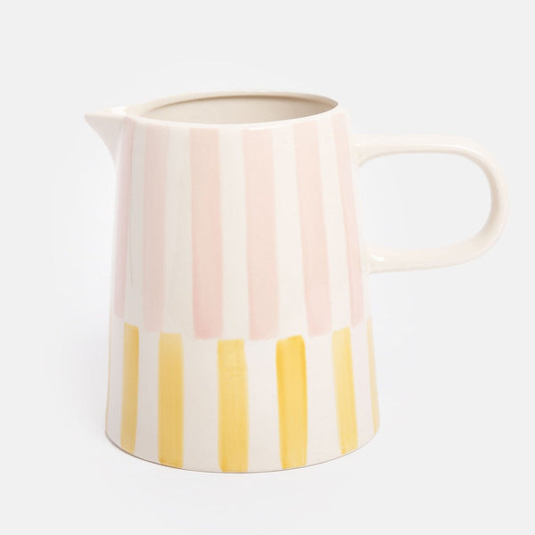 Pink/Yellow Offset Stripe Stoneware Jug