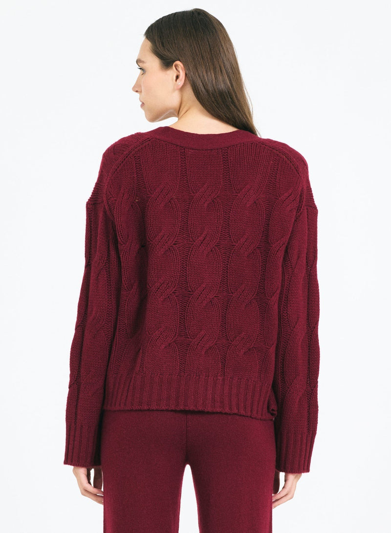 Aster Cashmere Cable Cardigan - Currant